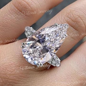 21.5 CT BigThree stone Moissanite pear shaped engagement ring,unique celebrity style,shield&Big pear Moissanite,teardrop luxury wedding ring