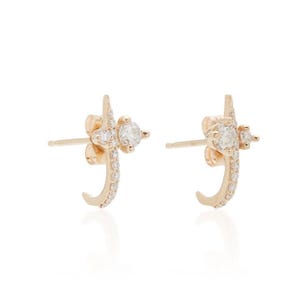 14K solid Gold Diamond Huggie Earrings Half Open Hoop earrings Cartilage hoop Ear Huggers Cartilage Earring mini small diamond hoop earrings