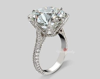 7 CT Round moissanite engagement ring,Solitaire cathedral ring,celebrity style tulip set huge big large Round engagement ring,wedding ring