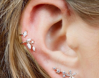 Leaf Ear Cuff: 14k Solid Gold Fake Helix Piercing