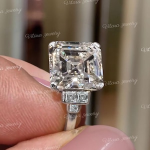 5.5 CT large Asscher cut moissanite ring,unique art deco,Asscher cut engagement ring,vintage celebrity style,huge big solitaire wedding ring
