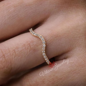 Lab grown diamond curved wedding band chevron wedding band dainty contour wedding band for bridal ring set engagement ring stackable ring