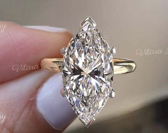 5.5CT Big Marquise cut moissanite engagement ring,Big Moissanite marquise Wedding Ring,luxury Celebrity Style diamond cocktail two tone ring