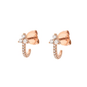 diamond half open hoop earrings,Real diamond huggie earrings,14k gold huggies,ear hugger earrings,Cartilage Earring,diamond huggies