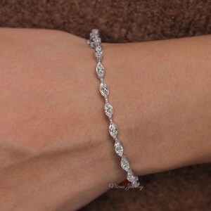 Marquise Moissanite tennis bracelet,solid 14k yellow,white,rose gold tennis bracelet,6x3mm moissanite bracelet,lab diamond tennis bracelet