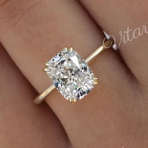 2.5 CT Cushion Cut moissanite Engagement Ring hidden Halo dainty Solitaire Ring Gold 14k 18k Double Prong elongated Cushion Moissanite Ring Etsy Canada