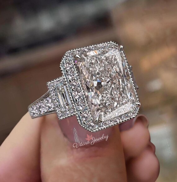 10 CT Radiant Cut Engagement Ring Filigree Art Deco Three Stone
