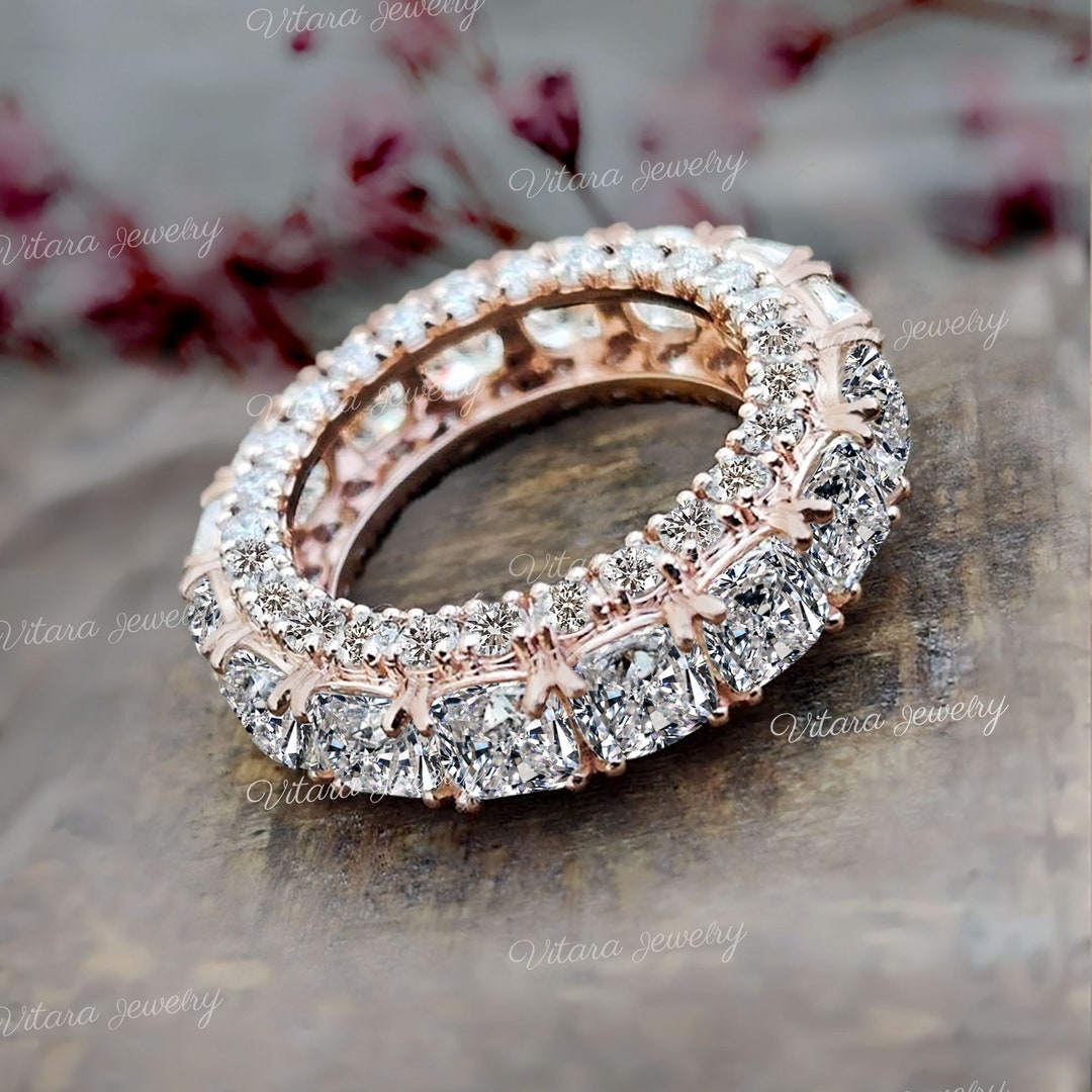 Cushion Cut Moissanite Eternity Band 14k White Gold Wedding Ring - Etsy