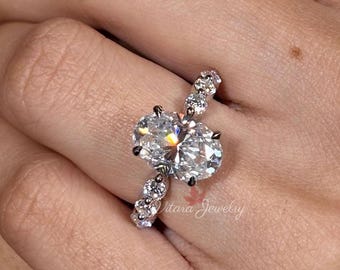 Ovaler Moissanit Verlobungsring, 14K Weißgold 4.1 ct Solitär Art Deco Jubiläumsring