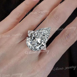 11 CT big large moissanite engagement ring,hidden halo three stone moissanite pear shaped ring,luxury celebrity style,shiny wedding ring