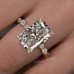 Radiant Cut Lab Grown Diamond Engagement Ring 14k White Gold 5 CT IGI Certified Solitaire Wedding Jewelry Hidden Halo Anniversary gift women