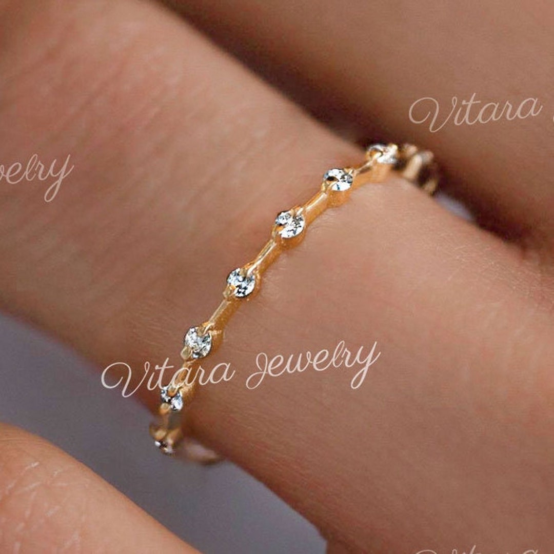 14k Gold Moissanite Half Eternity Wedding Band, Dainty Stacking Ring - Etsy