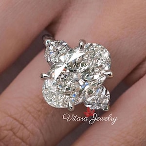9 CT Oval cut Moissanite engagement ring,Three stone moissanite,hidden halo,celebrity style Heart&big large oval moissanite wedding ring