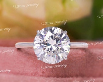 2.5 CT Round moissanite engagement ring,14k/14k rose gold•unique•pave bridge•hidden halo•lab diamond ring•wedding ring•women•solitaire ring