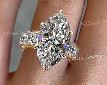 7 CT large moissanite Marquise solitaire engagement ring,celebrity style big marquise cut,wide band,diamond cocktail,art deco wedding ring