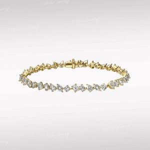 Moissaniet tennisarmband, massief 14k geel, witgoud, roségouden tennisarmband, multi-vorm moissaniet armband, lab diamanten tennisarmband