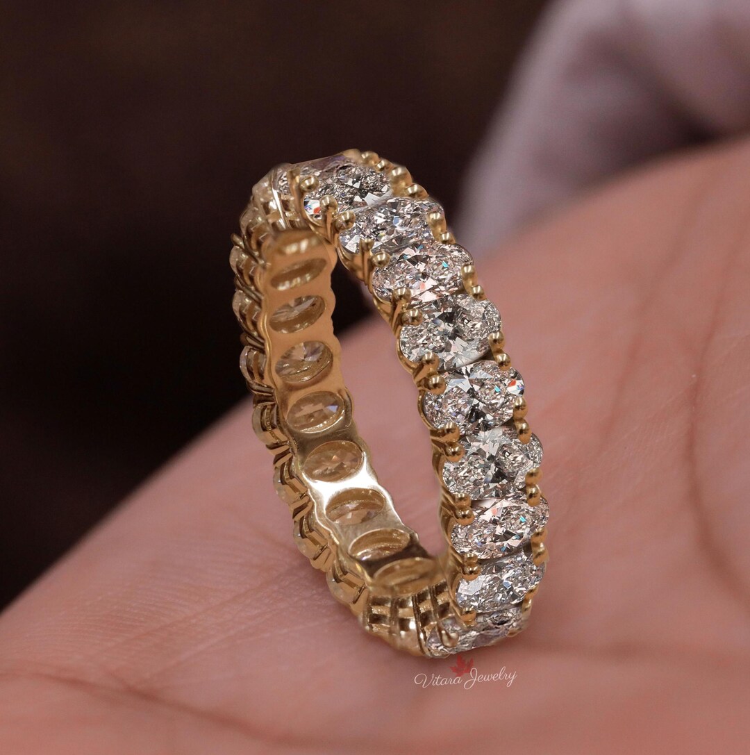 Oval Moissanite Wedding Band 14k Yellow Gold Full Eternity Engagement ...