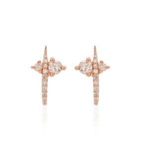 diamond huggie earrings,Natural diamond•14k solid gold huggie earrings•diamond huggies•half open hoop earrings•Cartilage Earring•women