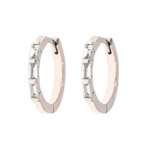baguette diamond huggies,real diamond hoop earrings•14k solid gold•huggie hoop earrings•gold huggies•Tiny gold Hoops•mini hoop earrings