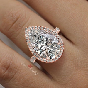 6 CT unique pear shaped engagement ring,moissanite pear halo ring,Cathedral huge big large pear moissanite engagement ring,wedding ring