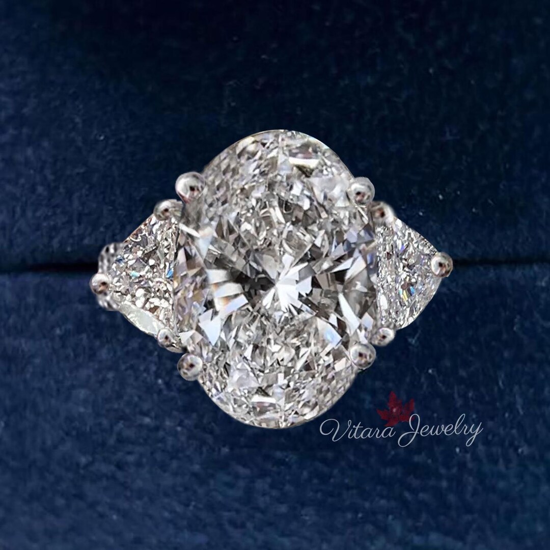 Oval Moissanite Engagement Ring Three Stone Cathedral White Gold 9 CT ...