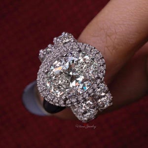 4 CT dubbele Halo Moissanite verlovingsringset, grote grote ovale moissanietring, celebrity-stijl, brede band eeuwigheid, moderne set trouwringen