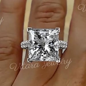 9.5 CT big Princess cut solitaire engagement ring square Large moissanite ring,celebrity style,wide band pave prong,huge luxury wedding ring