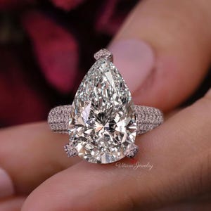 Pear Moissanite Engagement Solitaire Rings 14k White Gold 10.5CT Bridal Jewelry Statement Cocktail Wedding Ring Anniversary Gift For Womens