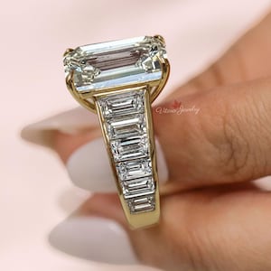 13.6TCW Emerald cut engagement ring,14k rose gold,celebrity style,huge large unique emerald cut moissanite ring,luxury eternity wedding ring