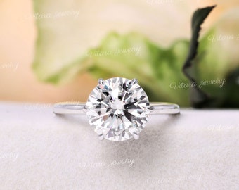Anillo De Boda Rústico De Plata 925 Con Moissanita - 6 Puntas, Blanco, 2 Quilates, Tamaño O 1/2, Para Mujer