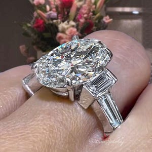 8 CT Oval cut moissanite engagement ring,bezel set five stone ring,large oval engagement ring,diamond cocktail party,art deco wedding ring