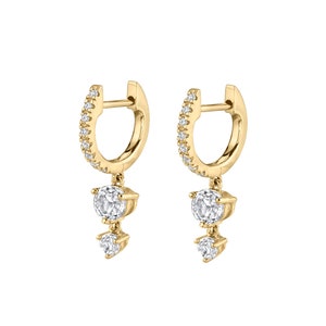 diamond huggie hoop earrings with charm,14k solid gold hoops•diamond Drop Dangle•diamond earrings•charm hoop earrings•tiny hoop•8mm hoops