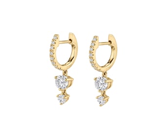 diamond huggie hoop earrings with charm,14k solid gold hoops•diamond Drop Dangle•diamond earrings•charm hoop earrings•tiny hoop•8mm hoops