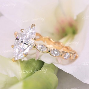 3.5TCW marquise moissanite engagement ring,unique•marquise cut•moissanite ring•solitaire ring•solid 14k•hidden halo•lab created diamond ring