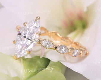 3.5TCW Moissanit Verlobungsring, Unikat•Marquiseschliff•Moissanitring•Solitärring•massiv 14k•versteckter Halo•Labor hergestellter Diamantring