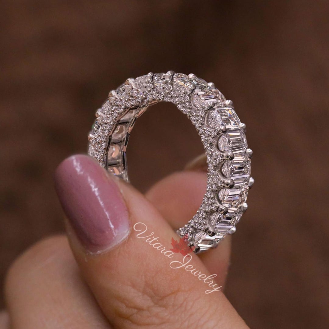 Lab Grown Diamond Emerald Eternity Ring: 14k White Gold Wedding Band - Etsy