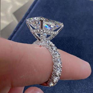 5CT Radiant cut engagement ring hidden halo Radiant Moissanite wide band wedding ring large solitaire crushed ice moissanite iced out ring