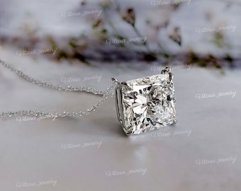 Handgemachte 14k Solid Gold Plate Kissenschliff Moissanit Anhänger Halskette