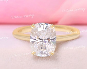 2.5 CT cushion cut moissanite engagement ring,elongated cushion•moissanite ring•14k rose gold•unique•hidden halo•cvd•lab diamond ring•women