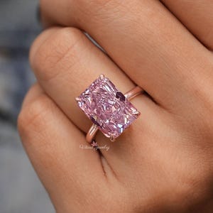 10 CT Radiant Morganite solitaire ring,pink Morganite engagement ring,14k rose gold,celebrity style,big large morganite wedding ring,women