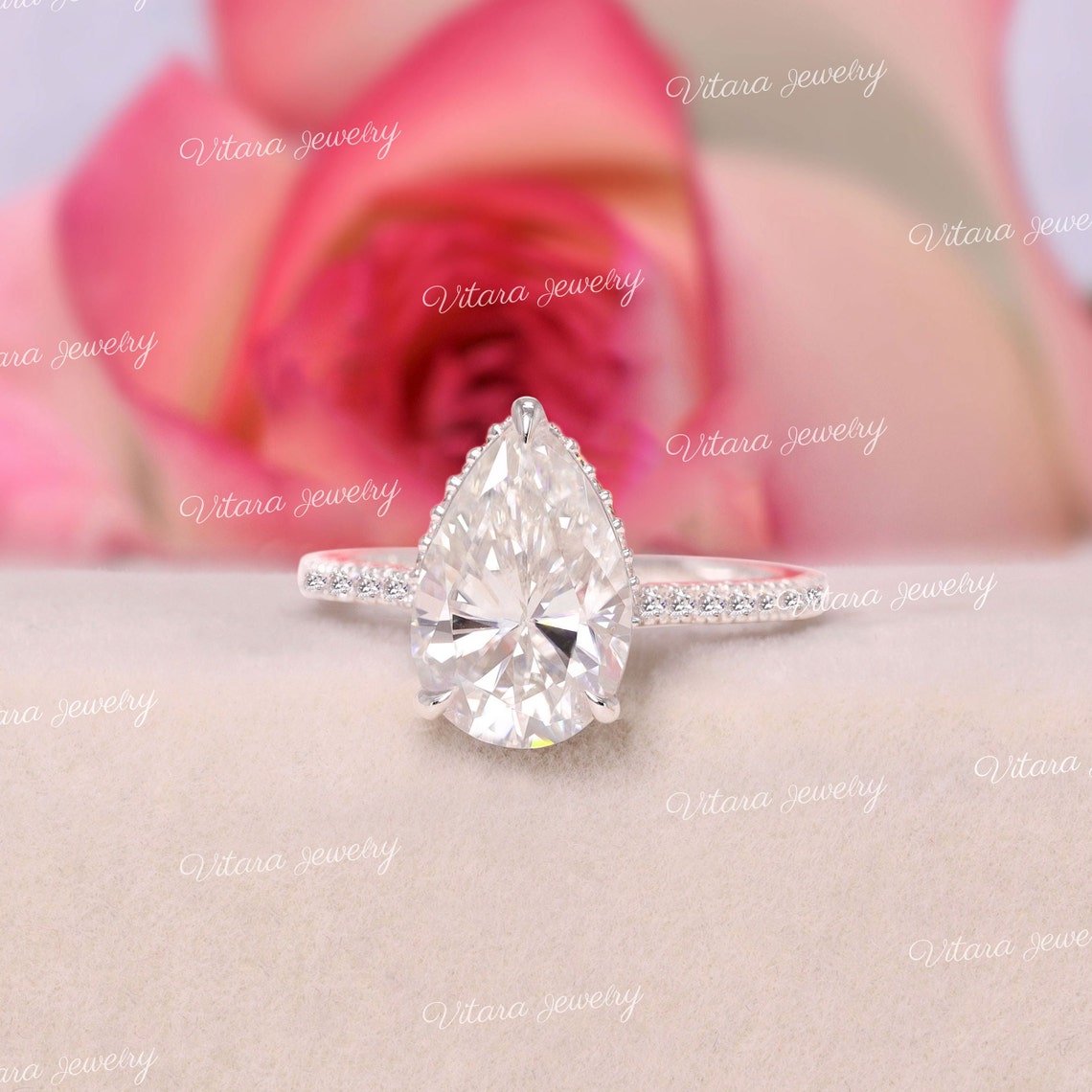 3CT Pear Shaped Engagement Ringmoissanite Pear Hidden Etsy