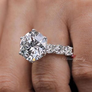 12 CT grote moissaniet verlovingsring ronde Solitaire trouwring verborgen halo beroemdheidsstijl Dikke brede band grote diamanten cocktailring