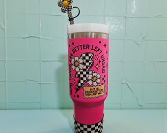 Custom Tumbler Hot Pink 40 Unzen Becher Set: Sassy Zitat, Boot, Stroh Topper