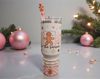 Świąteczny kubek „Gingerbread Kisses” o pojemności 40 uncji, w pełni udekorowany zestaw świąteczny