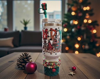 Aangepaste westerse kerstbeker van 40 oz – volledig aangeklede set, beker voor de feestdagen