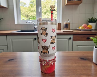 Highland Cow Tumbler: 40oz White Tumbler with Accessories