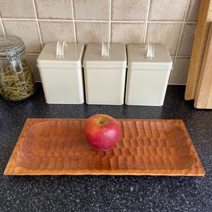 Vintage Carved Wooden Platter - Rectangular Wooden Serving Platter - Hand Carved Wooden Folk Art - Vintage Wooden Fruit Bowl