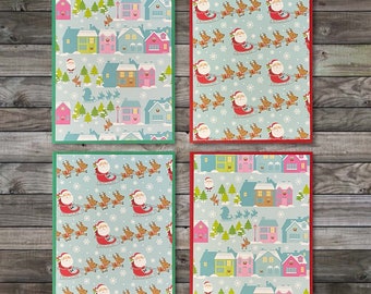 Handmade Christmas Cards Set, Santa and Reindeer, Holiday Note Cards