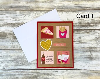 Handmade Valentine's Day Card, Stitched Food Theme