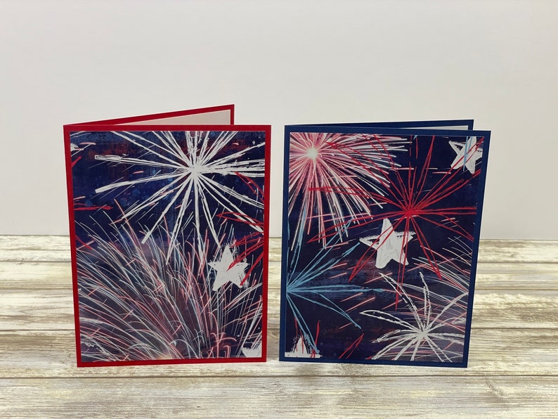 Handmade Patriotic Note Card Set: Fireworks, Stars - 4 Pack - Etsy